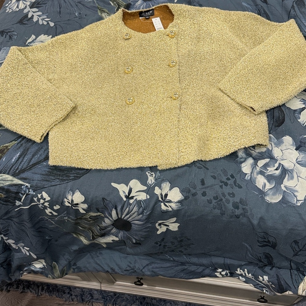 New! J Crew Chic Quality Oversized Double-breasted Heavy Gold Buttoned Sweater L
